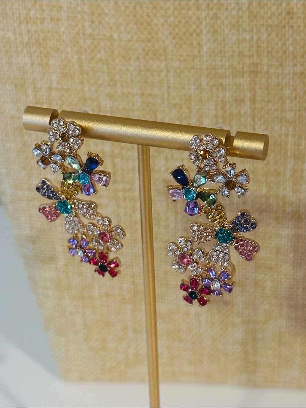 Fashion Jewelry Gold-Tone Multicolor Crystal Floral Drop Earrings